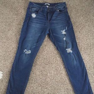 Women's distressed straight leg jeans